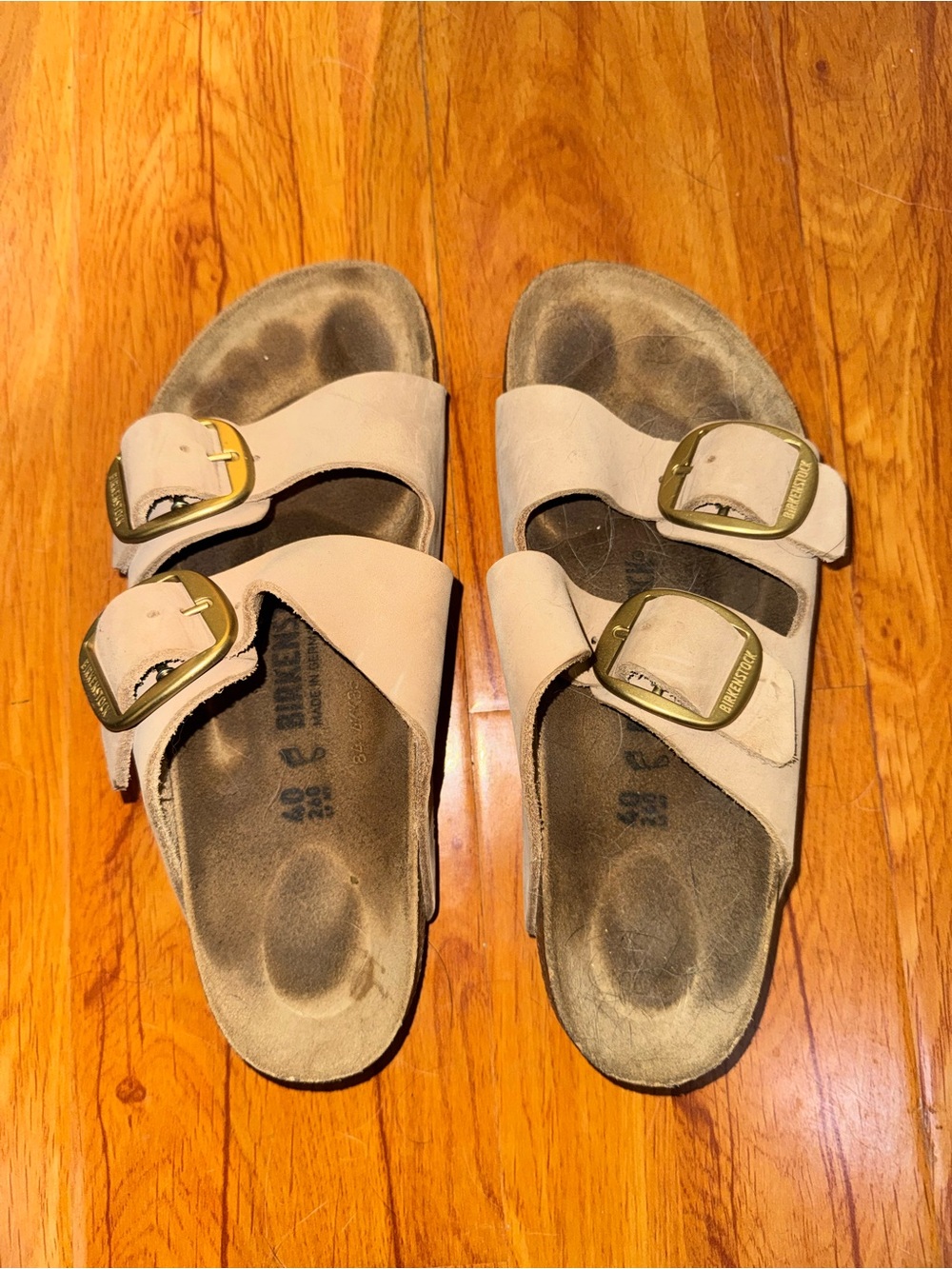 Birkenstock Arizona Soft Footbed Sandals in Taupe with Gold Buckles - Picture 6 of 10